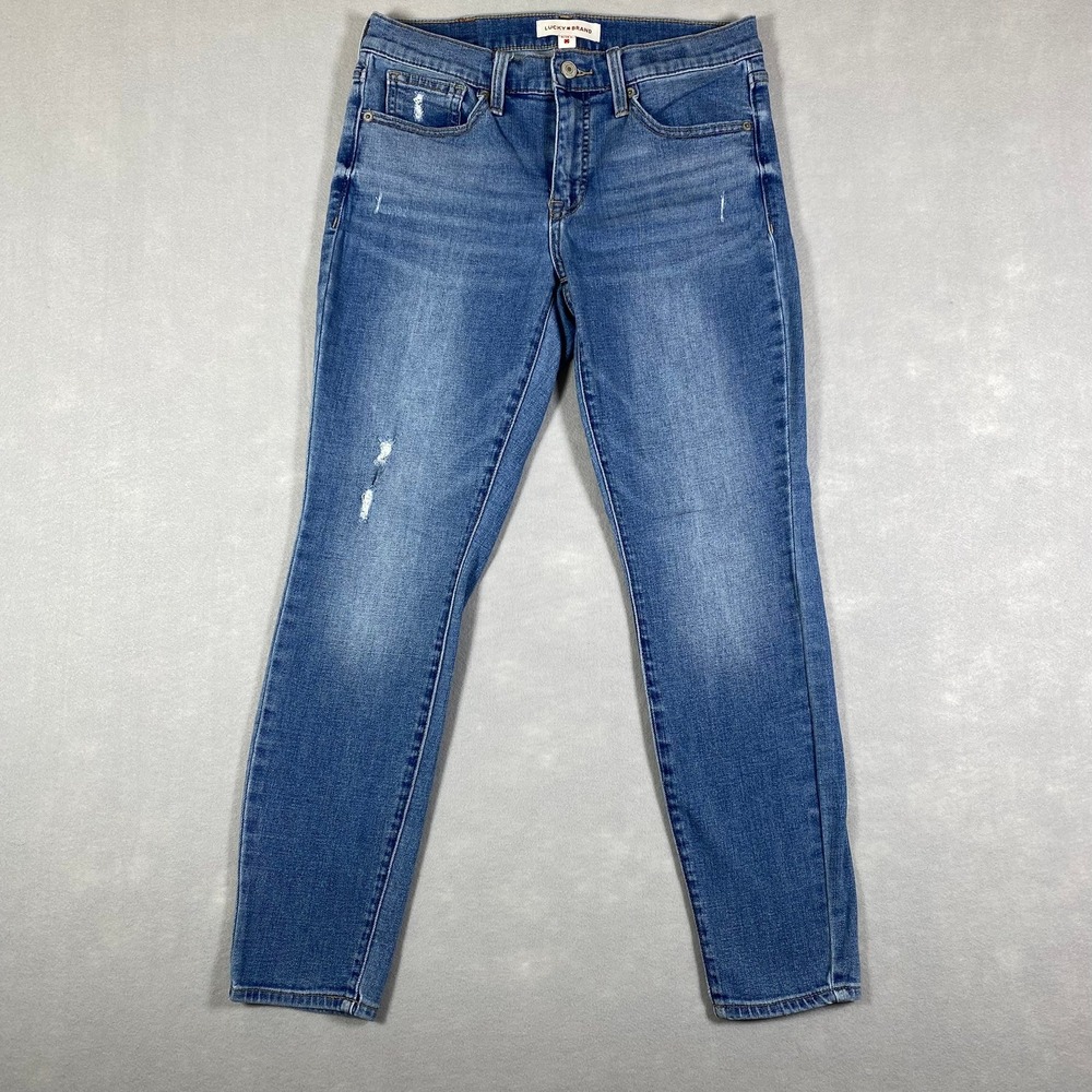 Lucky Brand Ava Mid Rise Skinny Jeans Womens 6/28 Blue Denim Stretch Distressed